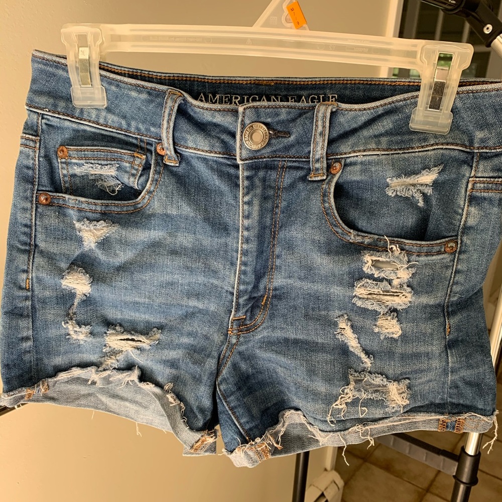 Distressed jean shorts